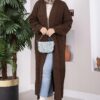 Long Patterned Knit Cardigan with Shawl Collar Brown - الصورة 3