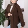 Long Patterned Knit Cardigan with Shawl Collar Brown - الصورة 2