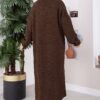 Long Patterned Knit Cardigan with Shawl Collar Brown - الصورة 4