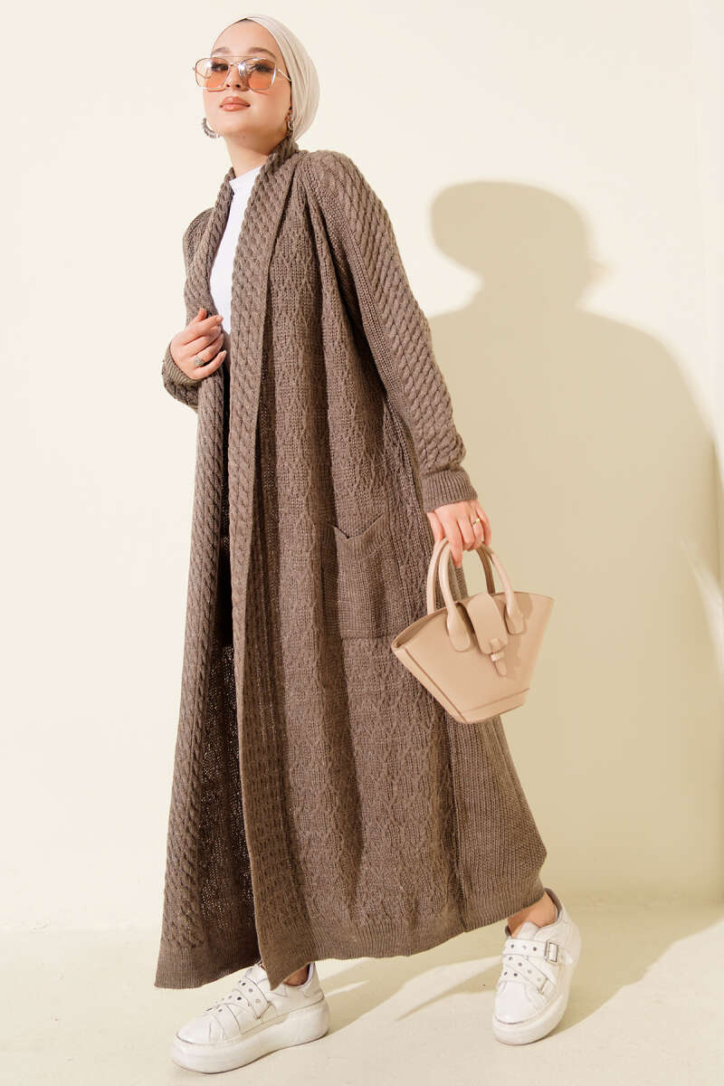 Shawl Collar Textured Knit Cardigan Mink