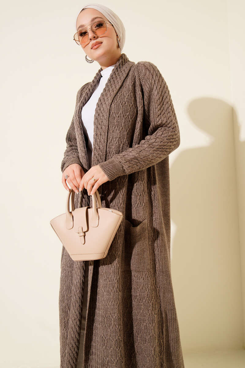 Shawl Collar Textured Knit Cardigan Mink – Image 2