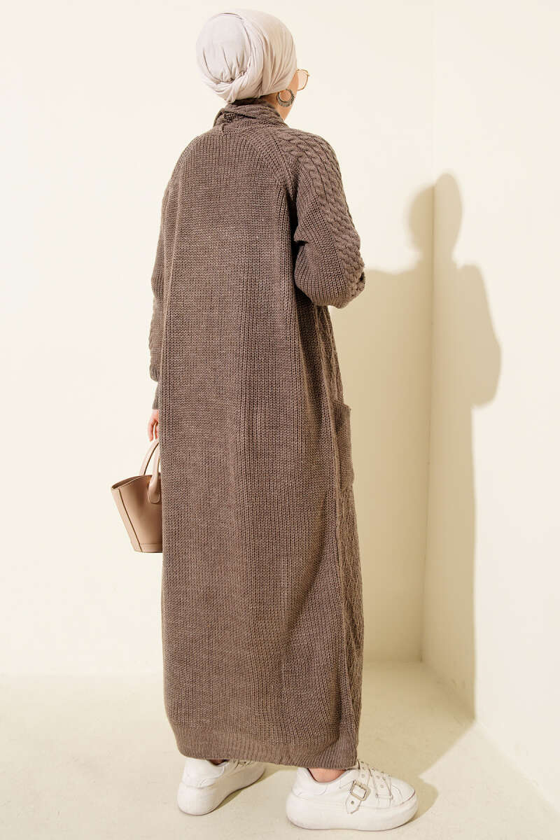 Shawl Collar Textured Knit Cardigan Mink – Image 3