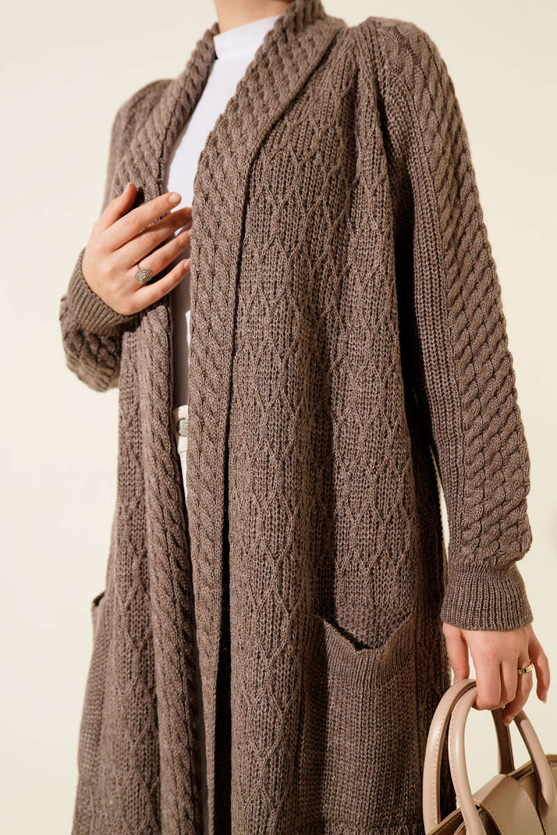 Shawl Collar Textured Knit Cardigan Mink – Image 4