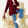Shawl Collar Rice Knit Cardigan Burgundy – Image 2