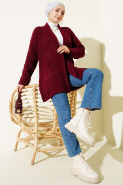 Alternative view of Shawl Collar Rice Knit Cardigan Burgundy