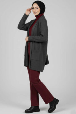 Alternative view of Shawl Collar Rice Knit Cardigan Smoke
