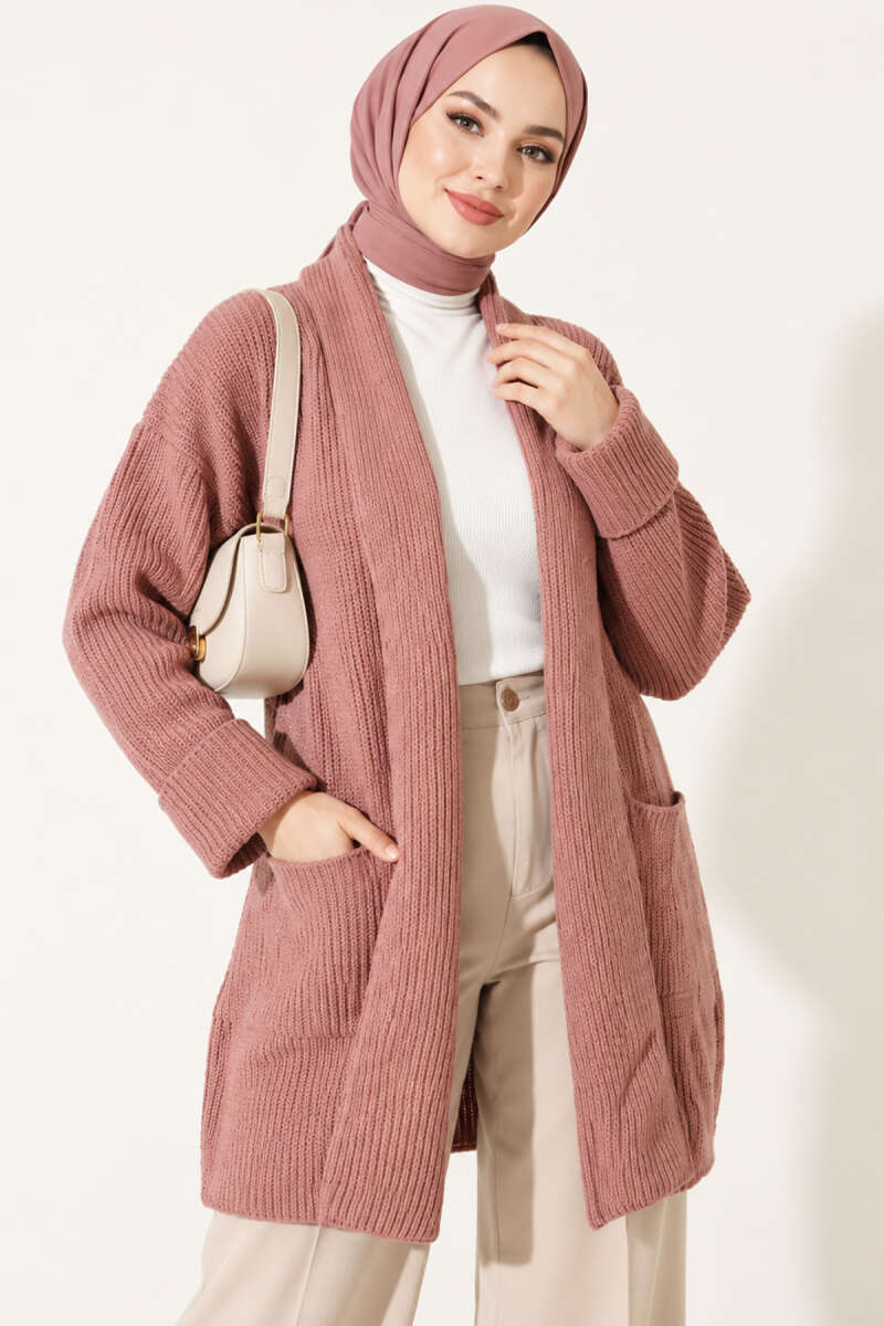 Shawl Collar Rice Knit Cardigan Rose Dust