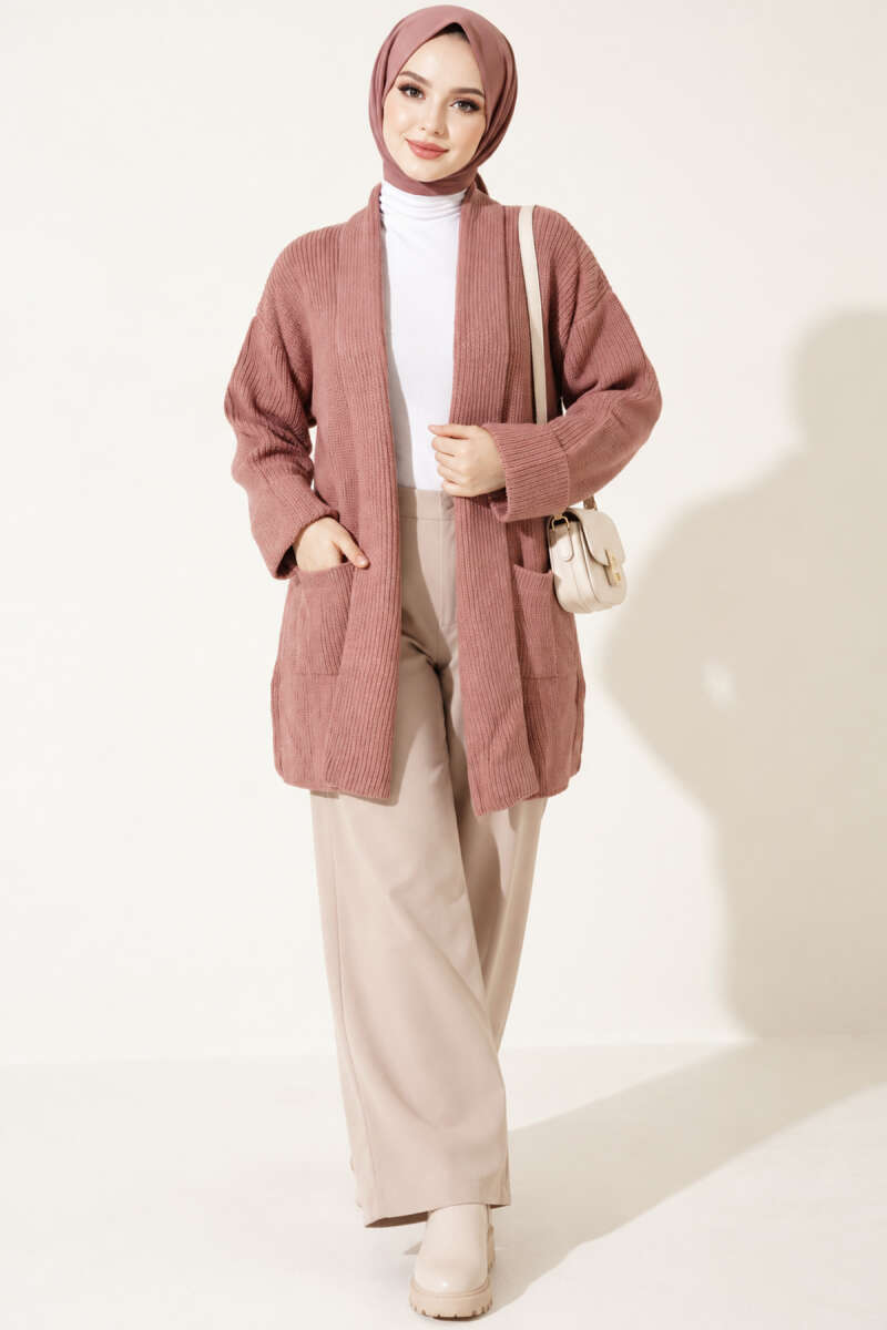 Shawl Collar Rice Knit Cardigan Rose Dust - immagine 2