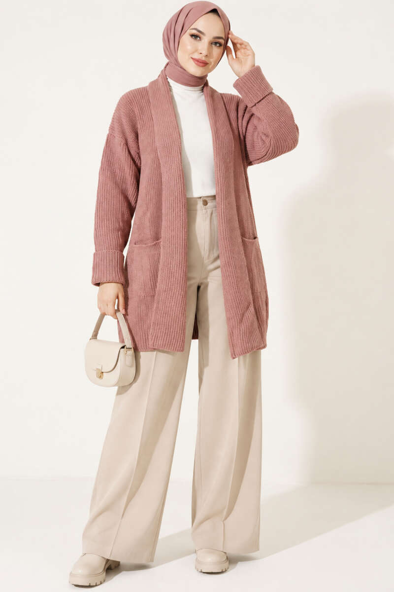 Shawl Collar Rice Knit Cardigan Rose Dust - immagine 3