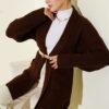 Shawl Collar Rice Knit Cardigan Brown