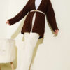 Shawl Collar Rice Knit Cardigan Brown – Bild 2