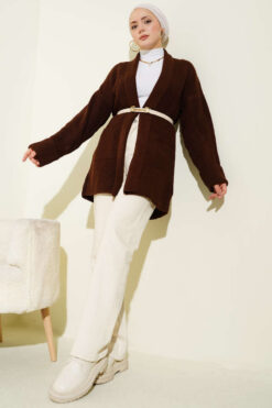 Alternative view of Shawl Collar Rice Knit Cardigan Brown