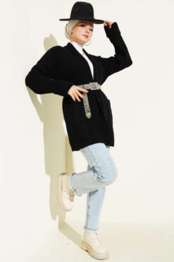Alternative view of Shawl Collar Rice Knit Cardigan Black
