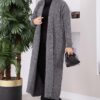 Long Knit Cardigan with Shawl Collar and Cable Knit Detailing Anthracite