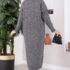 Long Knit Cardigan with Shawl Collar and Cable Knit Detailing Anthracite - Imagen 4
