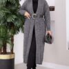 Long Knit Cardigan with Shawl Collar and Cable Knit Detailing Anthracite - Imagen 3
