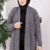 Long Knit Cardigan with Shawl Collar and Cable Knit Detailing Anthracite - Imagen 2