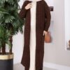 Long Knit Cardigan with Shawl Collar and Cable Knit Detailing Brown - Afbeelding 3