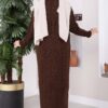 Long Knit Cardigan with Shawl Collar and Cable Knit Detailing Brown - Afbeelding 4