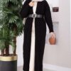 Long Knit Cardigan with Shawl Collar and Cable Knit Detailing Black
