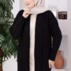 Long Knit Cardigan with Shawl Collar and Cable Knit Detailing Black - Imagen 2