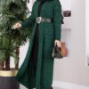Long Knit Cardigan with Shawl Collar and Cable Knit Detailing Ecru