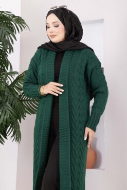 Alternative view of Long Knit Cardigan with Shawl Collar and Cable Knit Detailing Ecru
