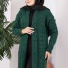 Long Knit Cardigan with Shawl Collar and Cable Knit Detailing Emerald – Bild 2