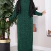 Long Knit Cardigan with Shawl Collar and Cable Knit Detailing Emerald – Bild 4