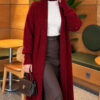 Long cardigan with shawl collar and textured knit Burgundy