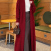 Long cardigan with shawl collar and textured knit Burgundy - الصورة 2