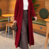 Long cardigan with shawl collar and textured knit Burgundy - الصورة 3