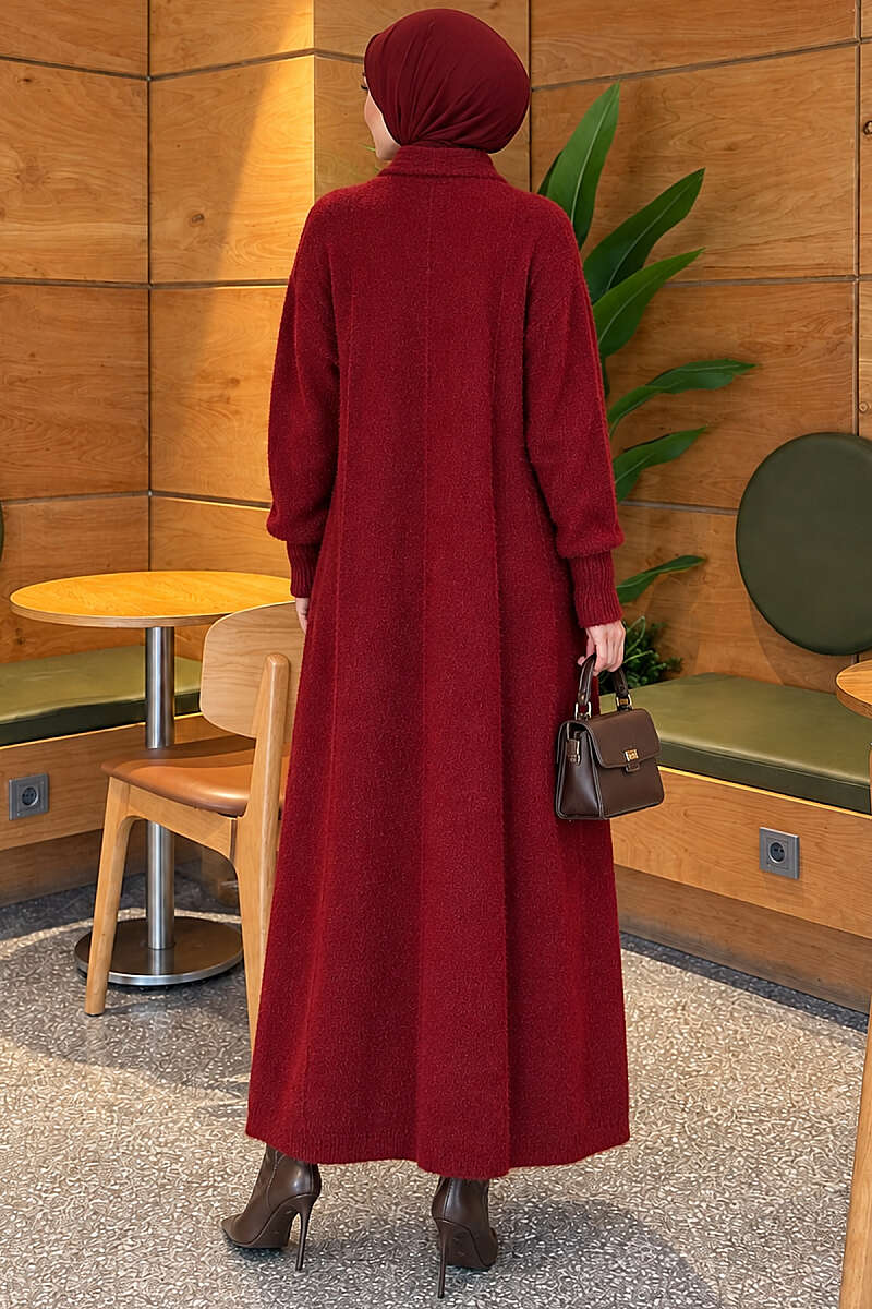 Long cardigan with shawl collar and textured knit Burgundy - الصورة 4