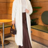 ⁦Long cardigan with shawl collar and textured knit Ecru⁩ - الصورة ⁦2⁩