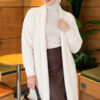 ⁦Long cardigan with shawl collar and textured knit Ecru⁩ - الصورة ⁦3⁩
