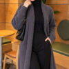 Long cardigan with shawl collar and textured knit Smoke – Bild 3