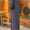 Long cardigan with shawl collar and textured knit Smoke – Bild 4