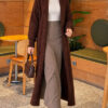 Long cardigan with shawl collar and textured knit Brown