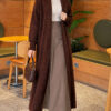 Long cardigan with shawl collar and textured knit Brown - immagine 2