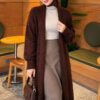 Long cardigan with shawl collar and textured knit Brown - immagine 3