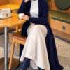 Long cardigan with shawl collar and textured knit Navy Blue