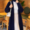 Long cardigan with shawl collar and textured knit Navy Blue - Image 3
