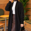 ⁦Long cardigan with shawl collar and textured knit Black⁩ - الصورة ⁦3⁩