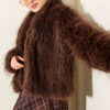 Oversized Coat with Fur Detail Brown