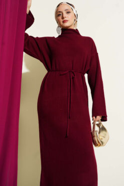 Alternative view of Loose Belted Knit Dress Burgundy