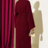 ⁦Loose Belted Knit Dress Burgundy⁩ - الصورة ⁦3⁩