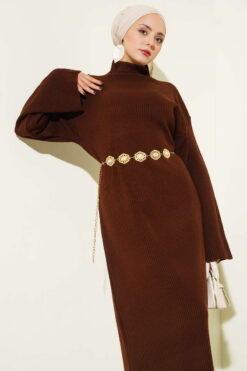 Alternative view of Loose Belted Knit Dress Brown