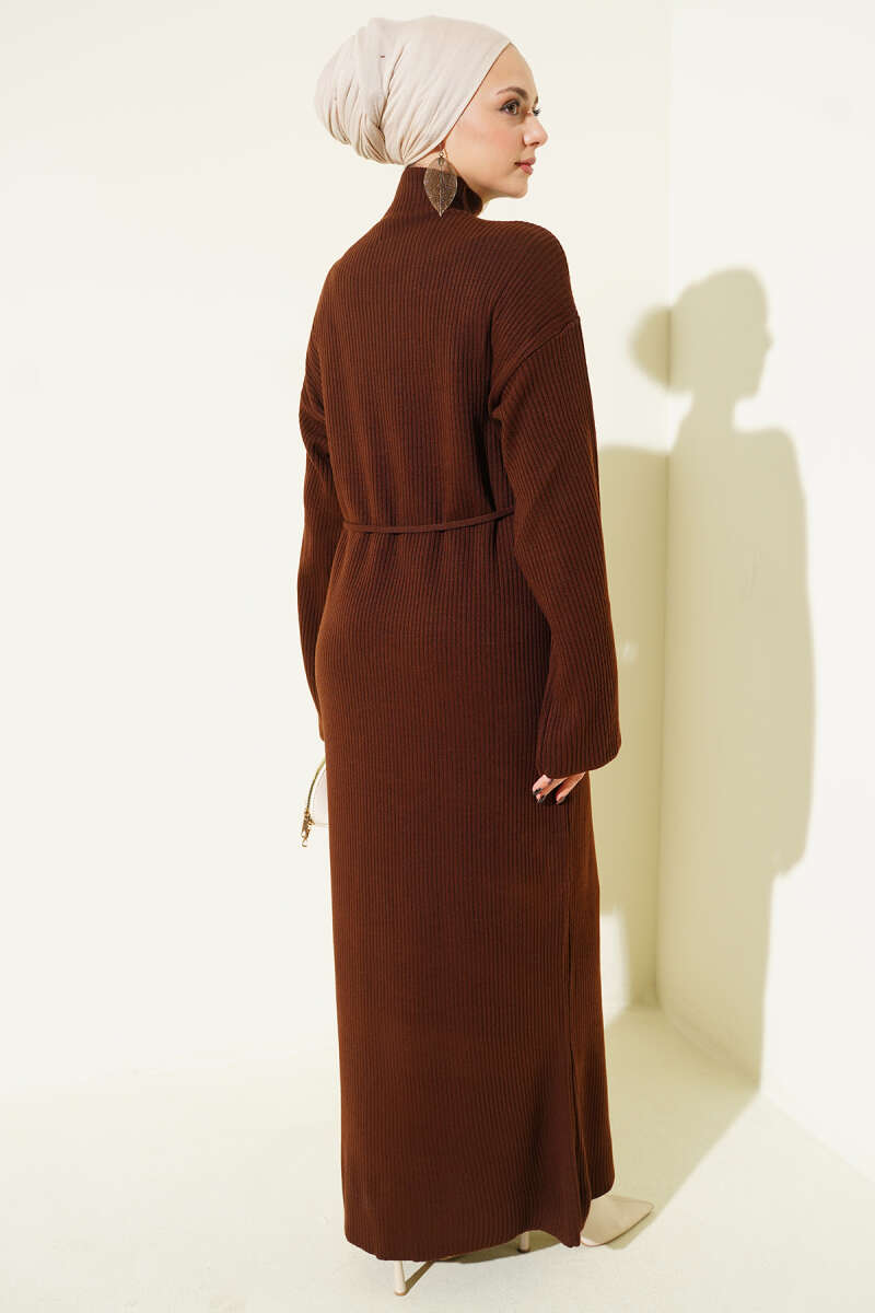 Loose Belted Knit Dress Brown - Imagen 3