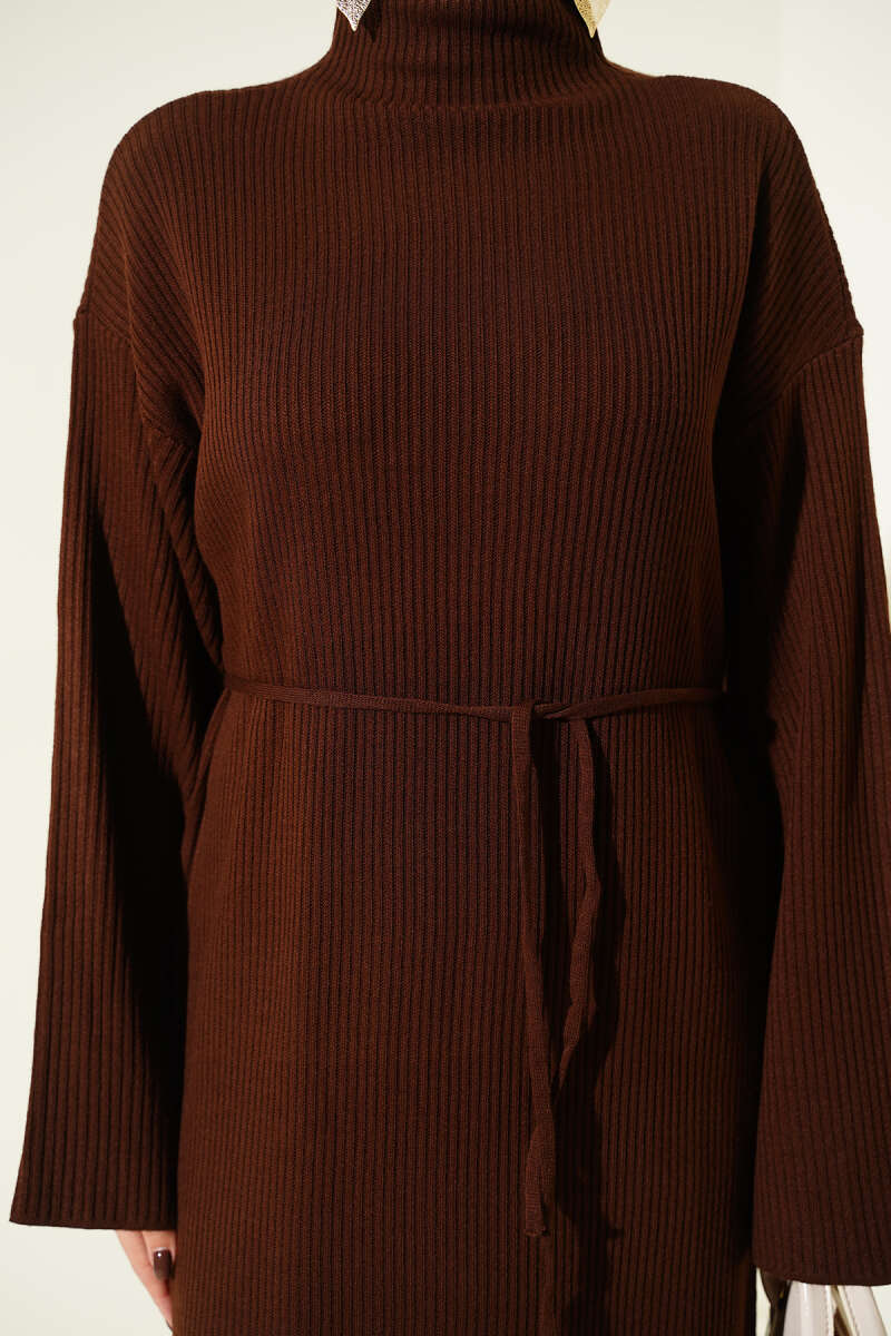 Loose Belted Knit Dress Brown - Imagen 4