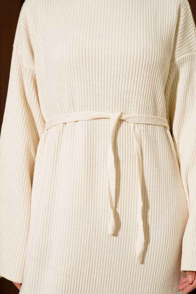 Loose Belted Knit Dress Stone – Image 4